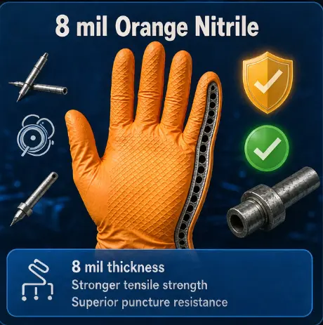 8 Mil Orange Nitrile Gloves
